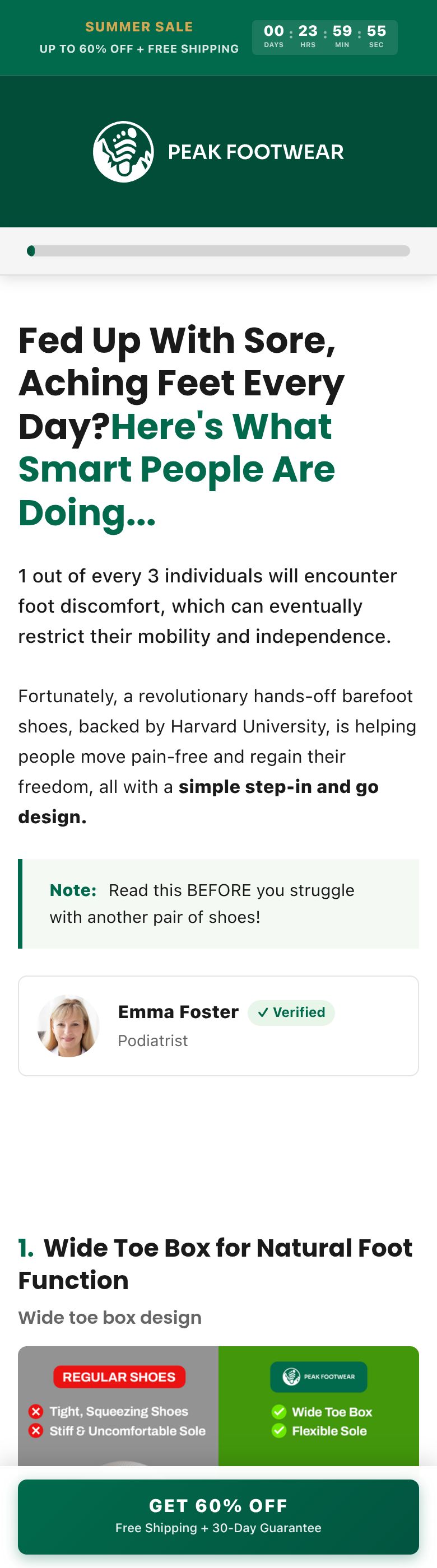 Peak Footwear  listicle, live client page