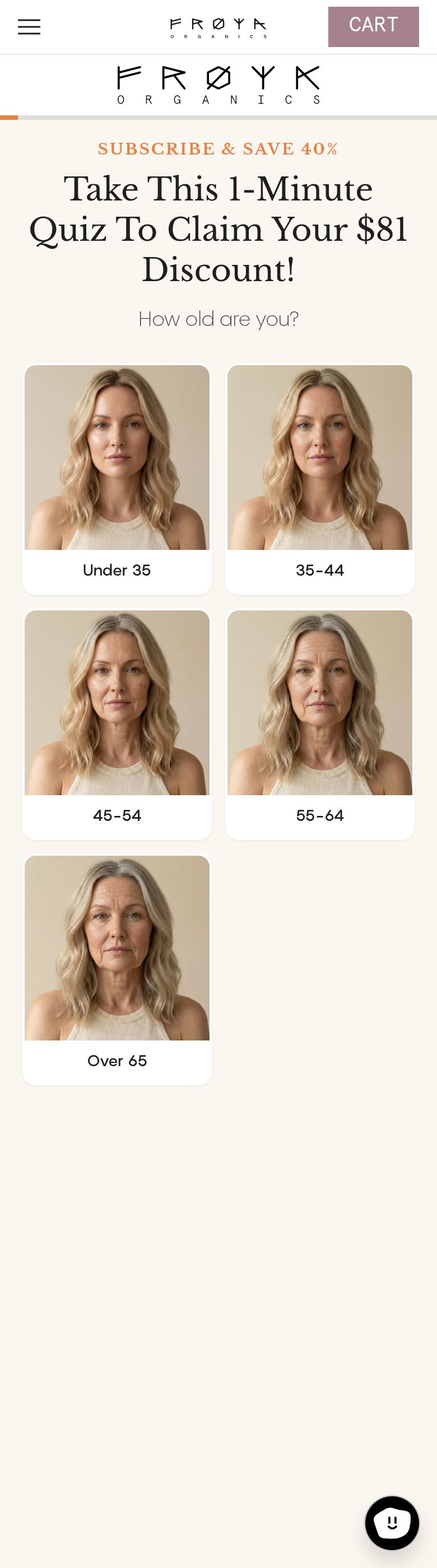 Frøya Organics quiz, live client page