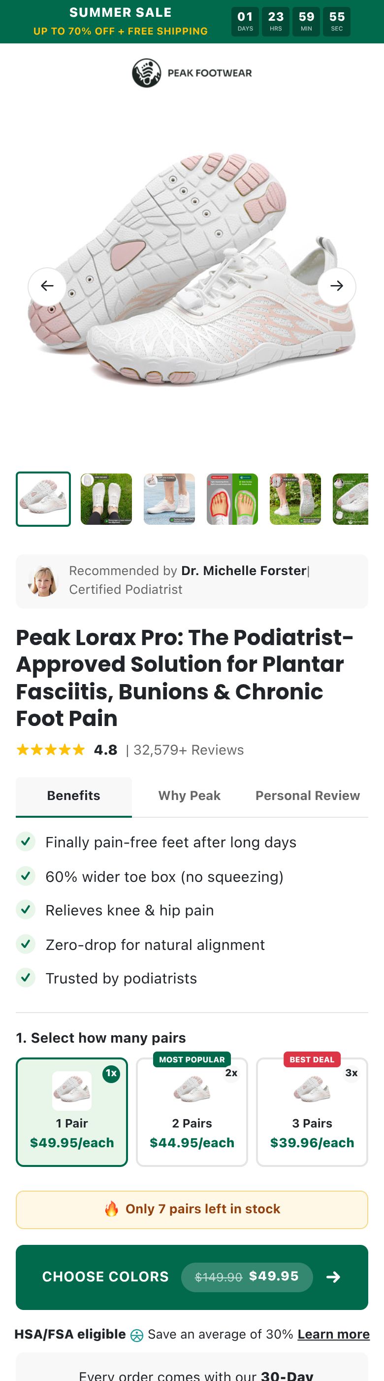 Peak Footwear  sales, live client page