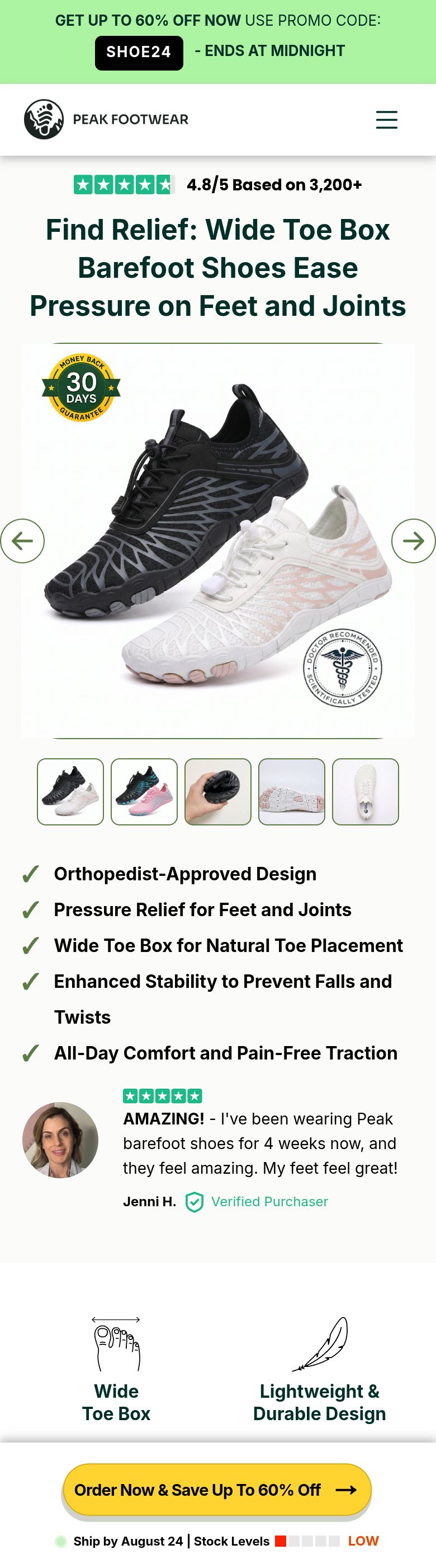 Peak Footwear  sales, live client page