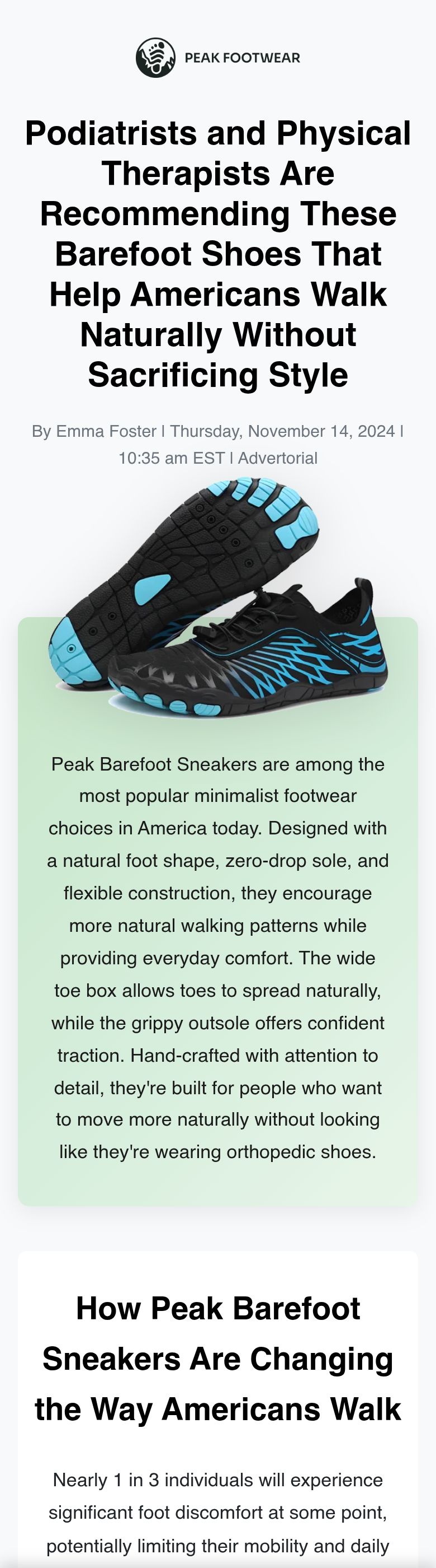Peak Footwear  listicle, live client page