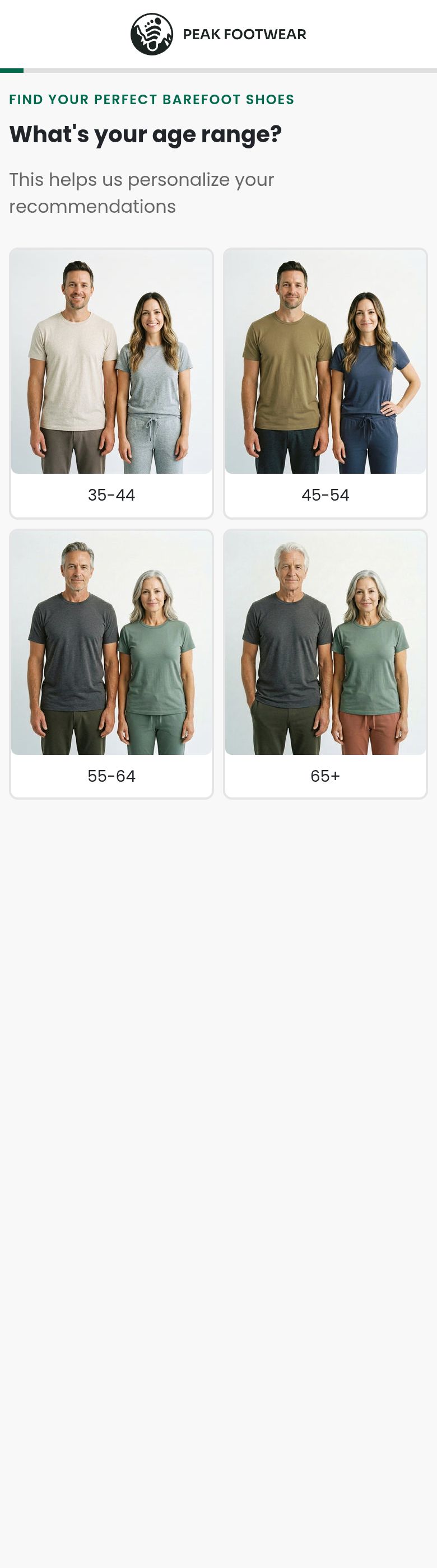 Peak Footwear  quiz, live client page