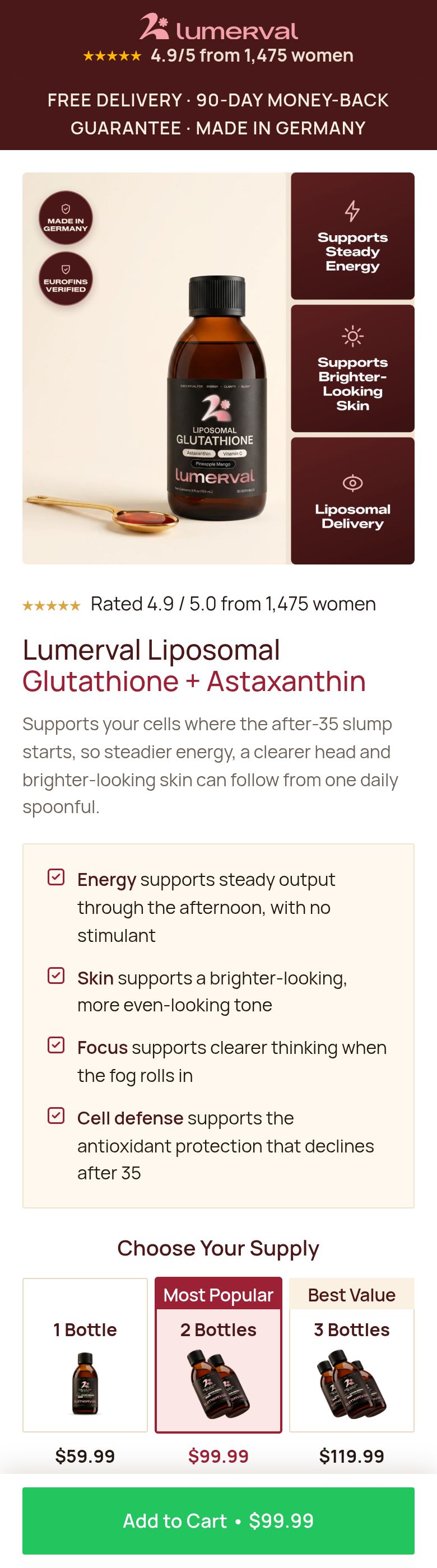 Lumerval  product page, live client page