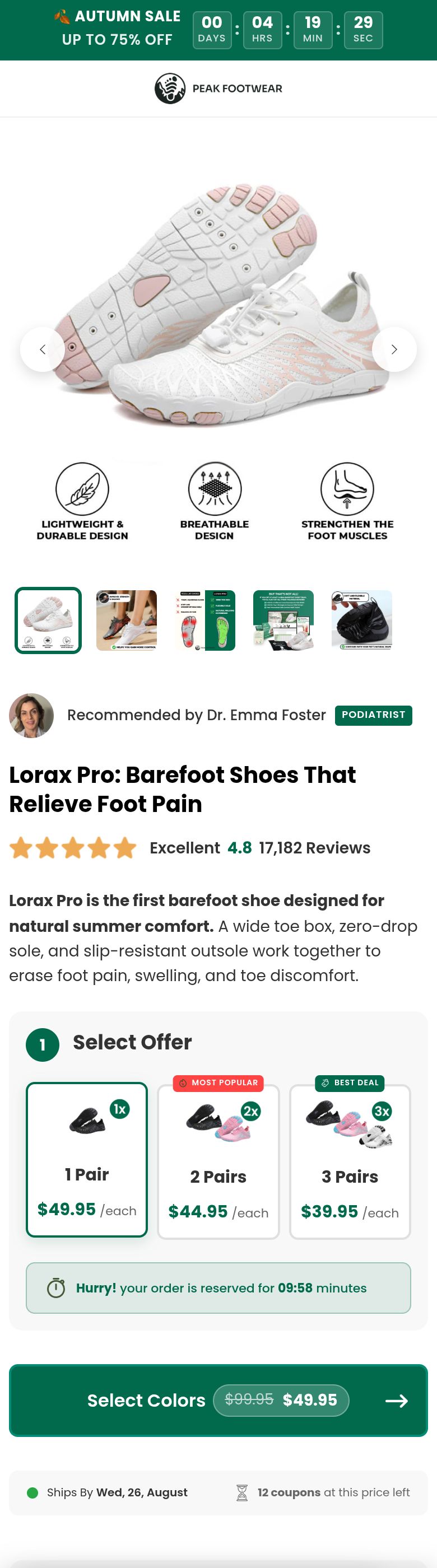 Peak Footwear  sales, live client page