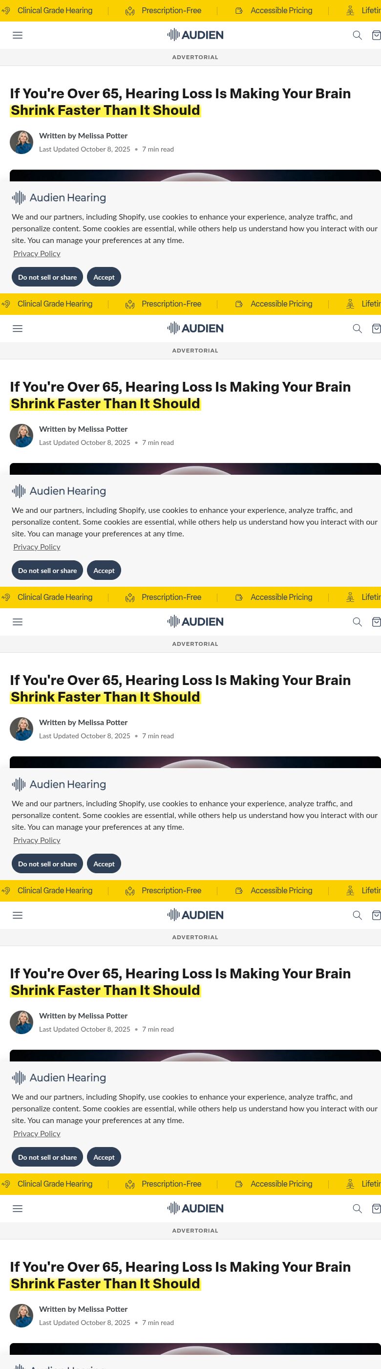 Audien Hearing advertorial, live client page