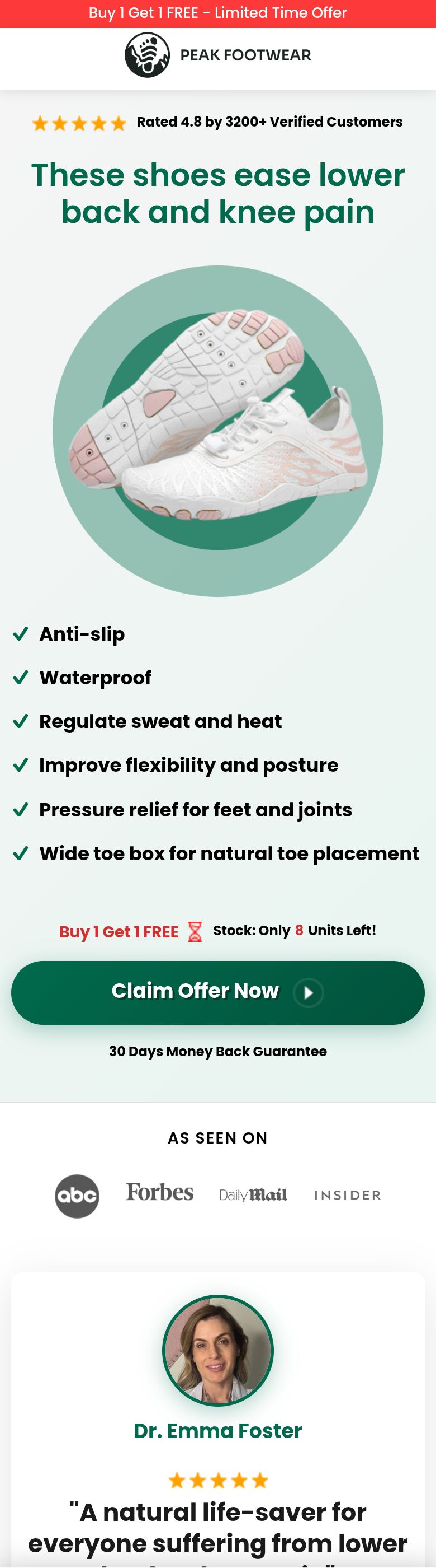 Peak Footwear  sales, live client page
